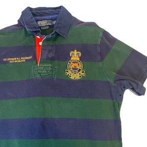 Polo Ralph Lauren Rugby Shirt Youth Large Blue Green Stripes Crest Bleecker
